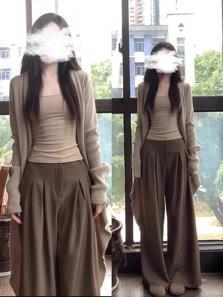 

Women's Suit Pants 2025 Autumn New Coffee Wide Leg Suit Pants High Waist Draping Loose High Waist Casual Trousers