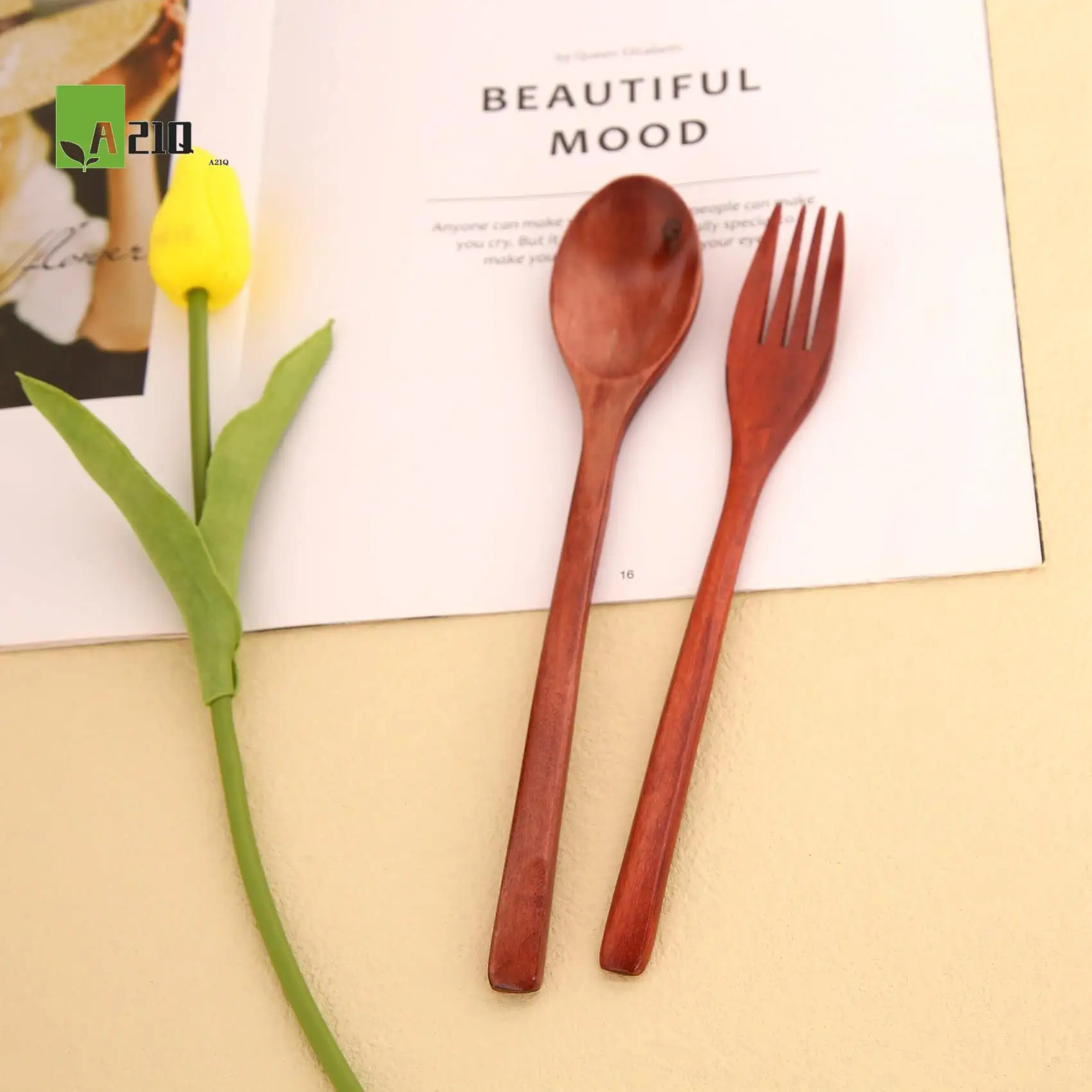 

A21Q -16Pcs Wooden Spoons Forks Set Including Wooden Spoons And Wooden Forks Japanese Wooden Utensil Set Reusable Handmade