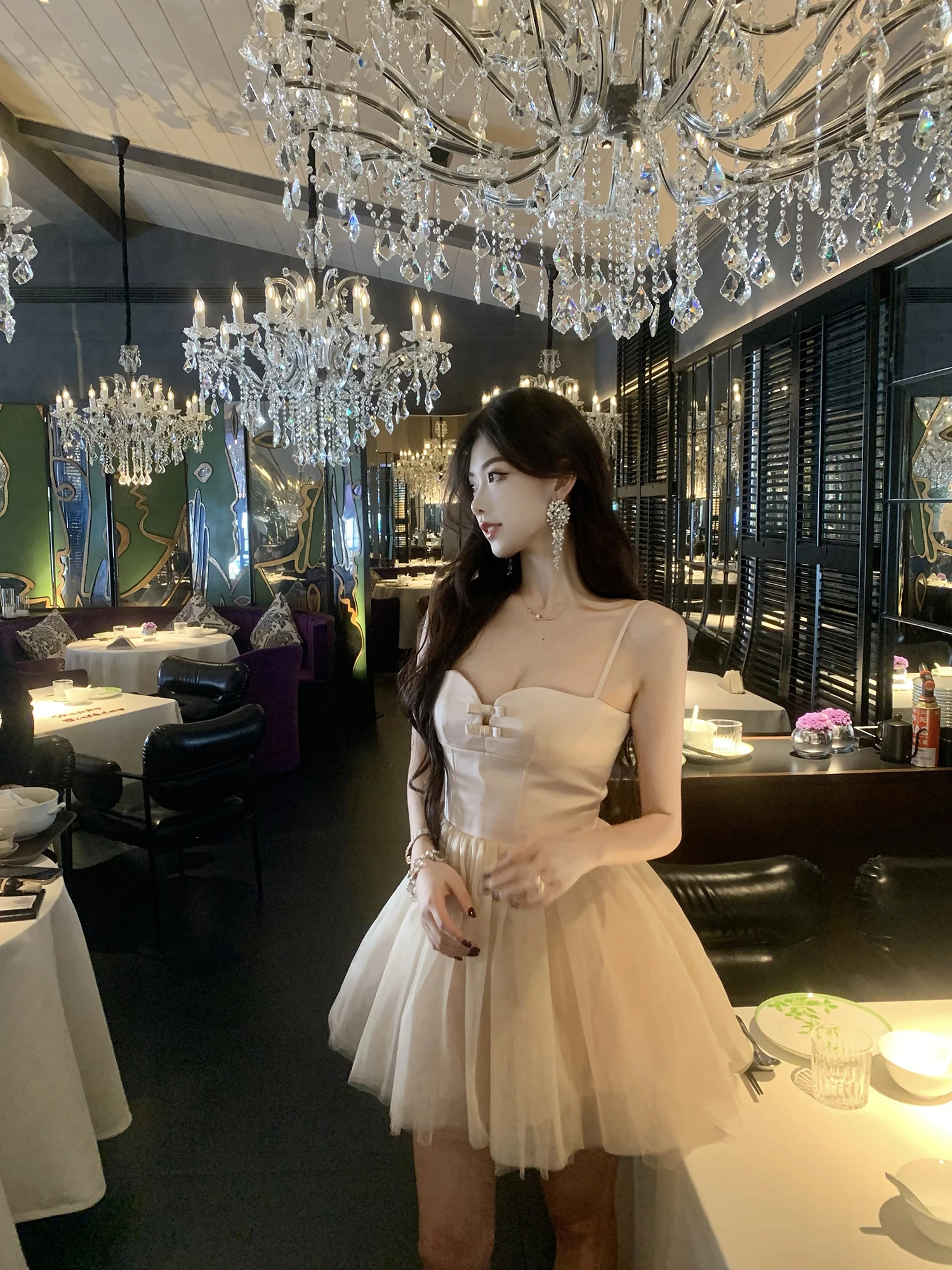 

J Studio Women's Ballet Sle Heavy Embroidery Tulle Skirt Dr Strapl Slimming Waist Design Spring Season Faion