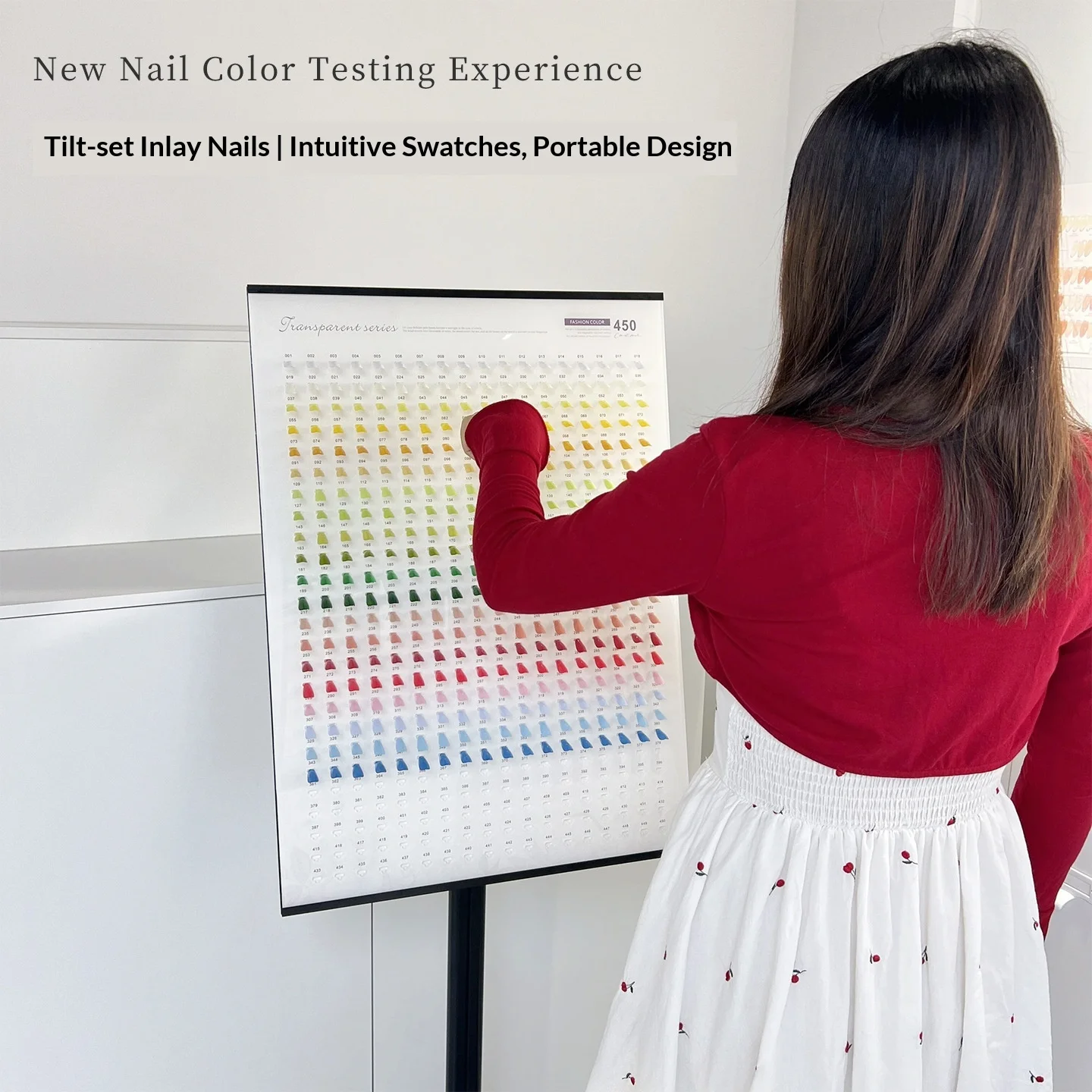 Professional Colorimetric Nail Polish Display Stand 450 Colors Detachable Tilted Acrylic Rack Black Metal Frame
