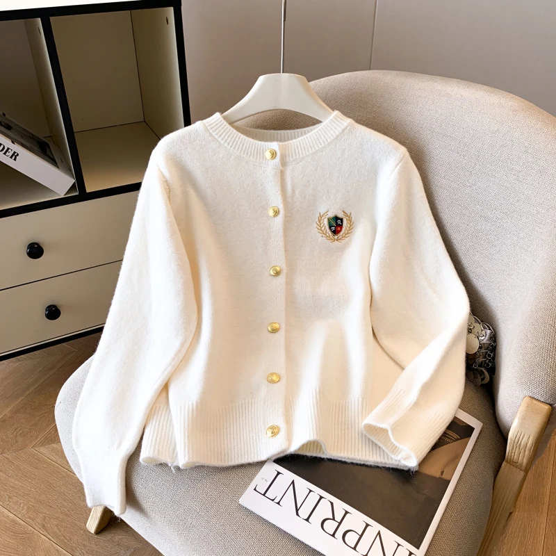 

Весенне-осенний женский легкий шерстяной открытый кардиган, свободный трикотаж с вышивкой, повседневный топ, модная верхняя одежда