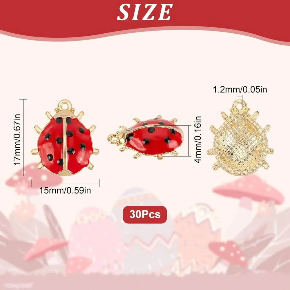 1 Box 30Pcs Ladybugs Charms Ladybug Enamel Charms Bulk Insect Charm Luck Lady Bug Beetles Insects Animal Charms for Jewelry