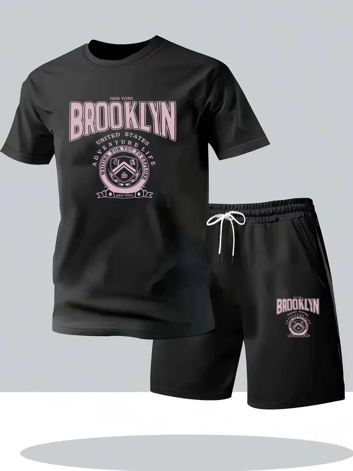 

Мужская мода, комплект из двух предметов, футболка Brooklyn, шорты, дышащая спортивная одежда, удобная тренировочная одежда для активных занятий