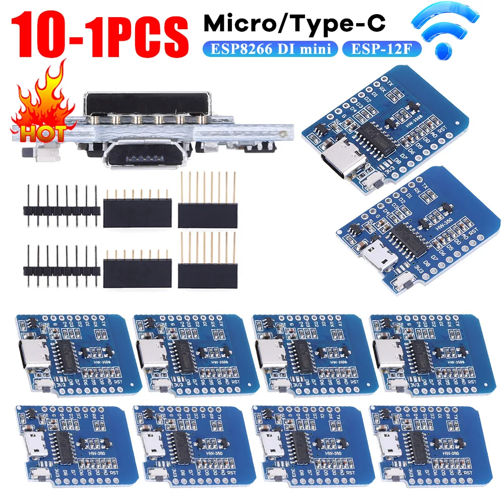 1-10PCS ESP-12F ESP8266 D1 Mini Nodemcu Lua Micro Type-c WeMos WLAN WIFI Expansion Development Board Support OTA Pin for Arduino