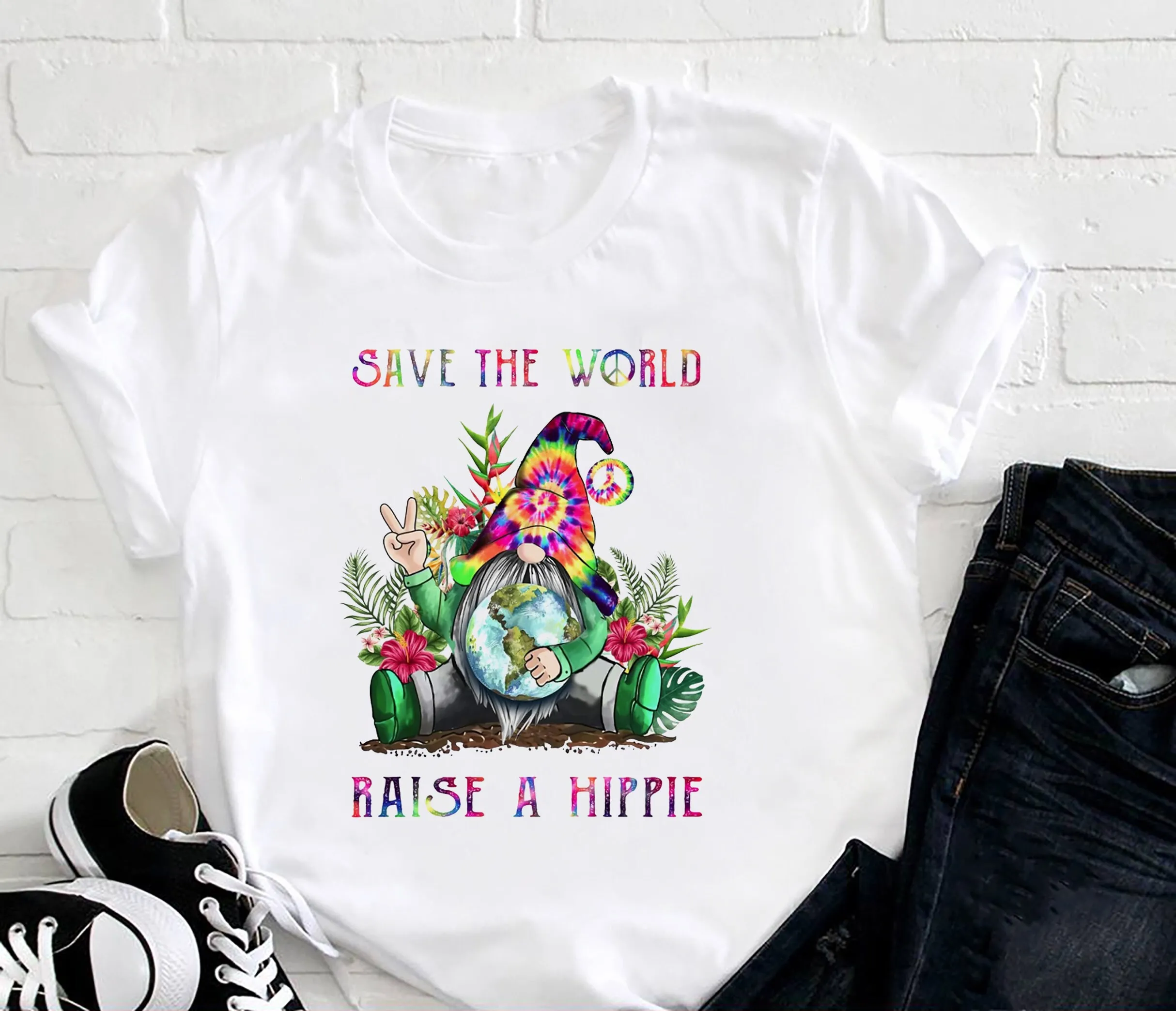 Hippie Gnome Save the World Raise A Hippie T-shirt,Unisex,Boho Style Fan Gift Tshirt