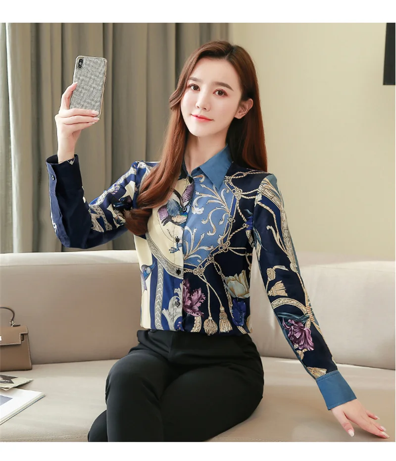 FANIECES S-3XL 블라우스 blusa mujer Women Baroque Shirts Blouses Chic Vintage Printed Elegant Blouse Spring Long Sleeve Tops 6106