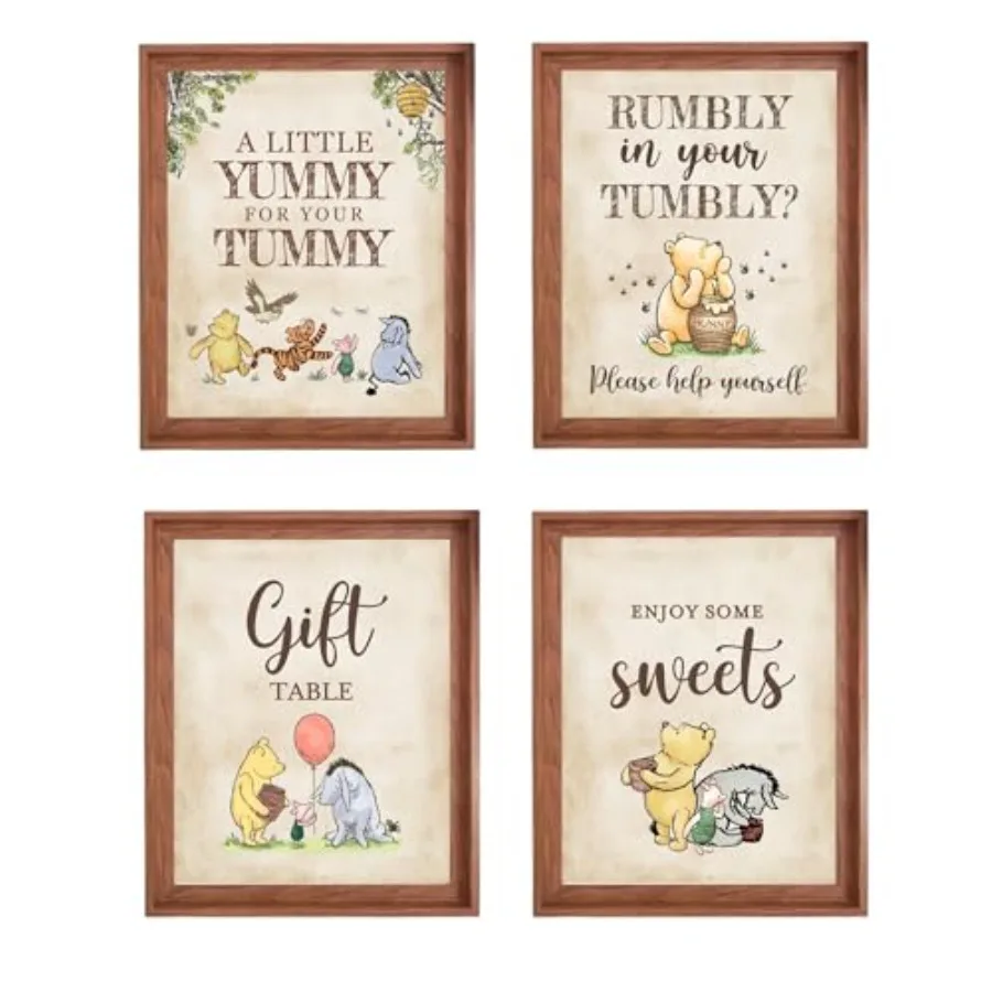4 Uds. Centros de mesa de Winnie, un poco y delicioso para tu barriga, decoraciones para Baby Shower, decoraciones de cumpleaños de Pooh, bienvenida