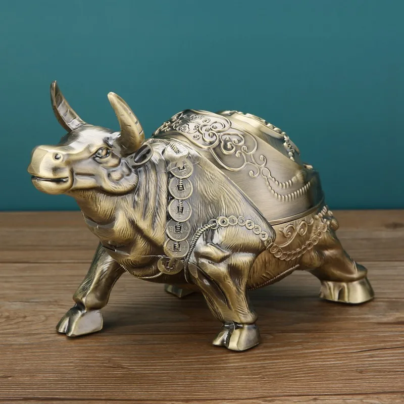 

Пепельница для дома и офиса, креативная, в форме быка, с защитой от разлета пепла, модная, из сплава, аксессуар для курения