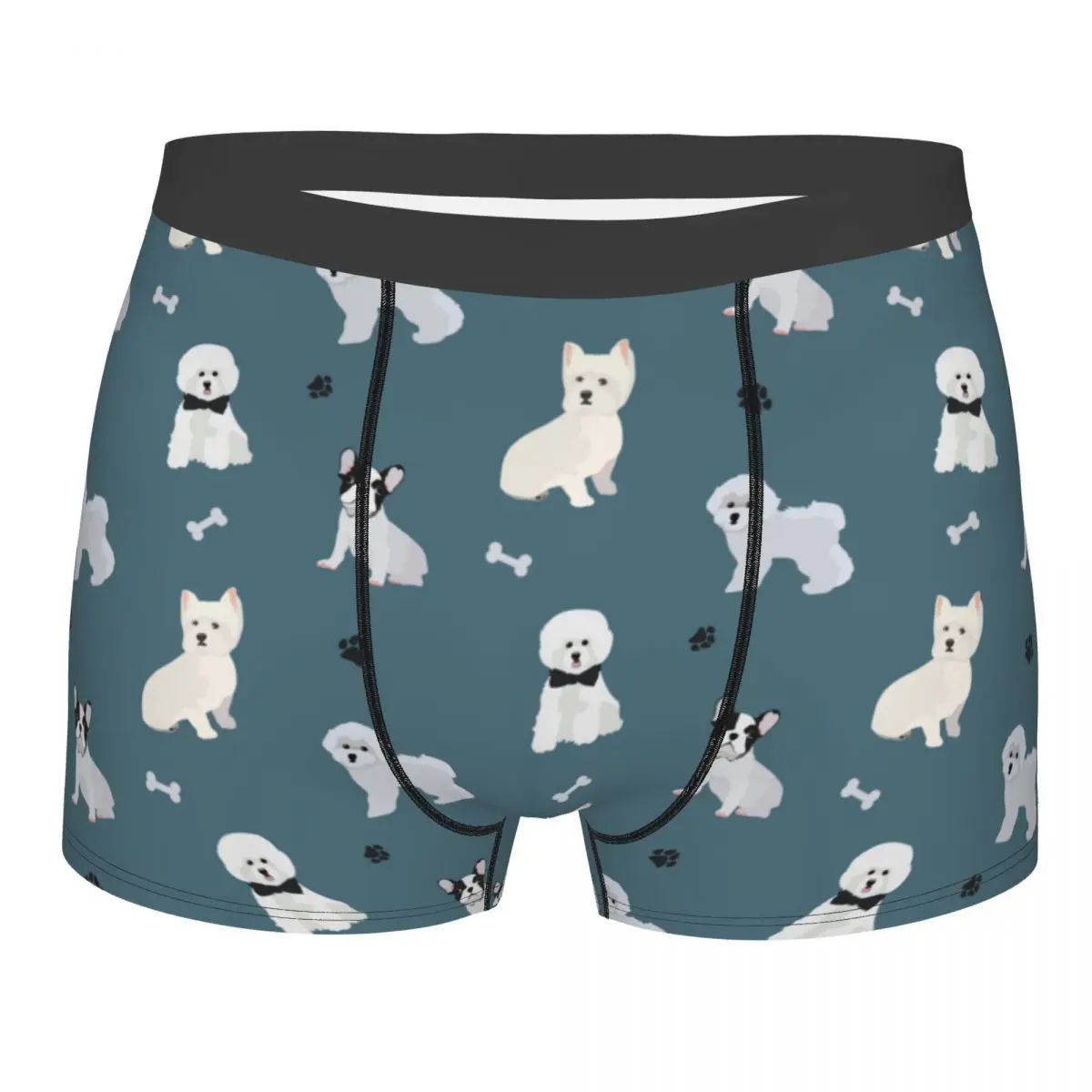 French Bulldog Maltese West Highland Terrier Bone Men Underwear Dog Boxer Shorts Panties Polyester Underpants for Male Plus Size