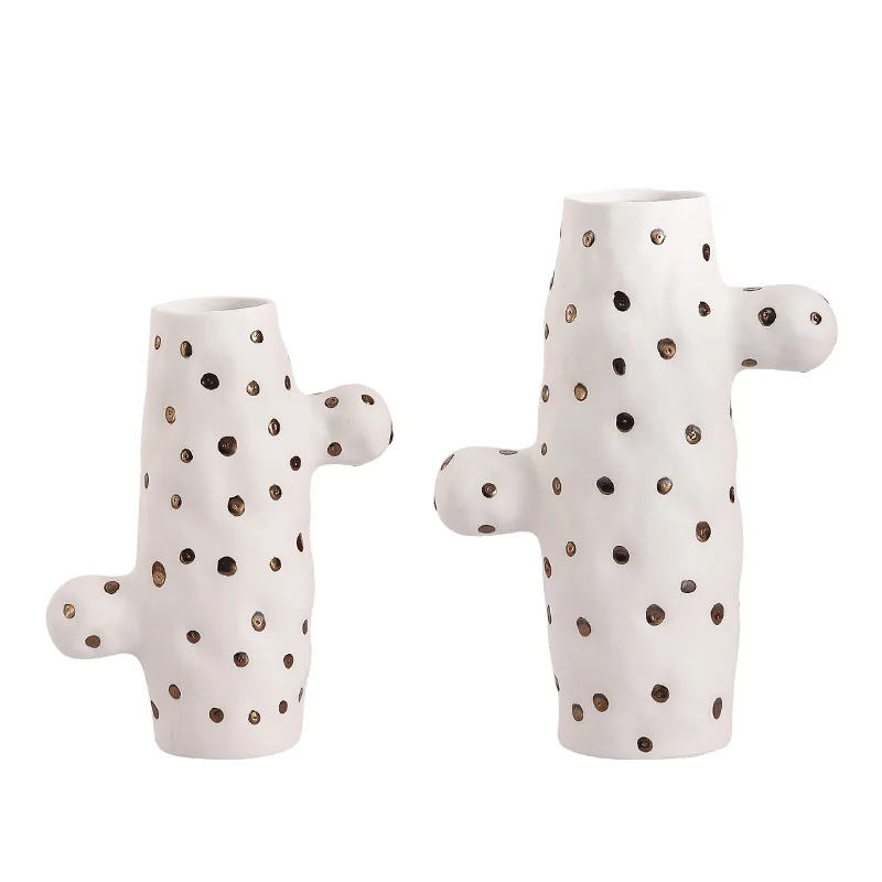 Creative Cactus Ceramic Vase Simulated Cactus with Polka Dots Flower Vase Floral Flowerpot Room Decoration Accessories