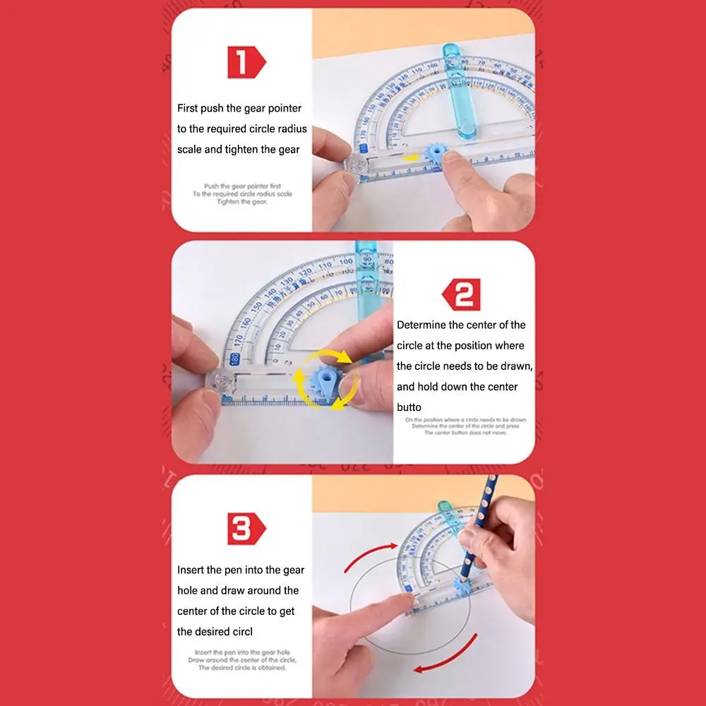 Fashion Multi-Function Activity Corner Demonstrator Draw Circle Tool Compasses Protractor Ruler Student