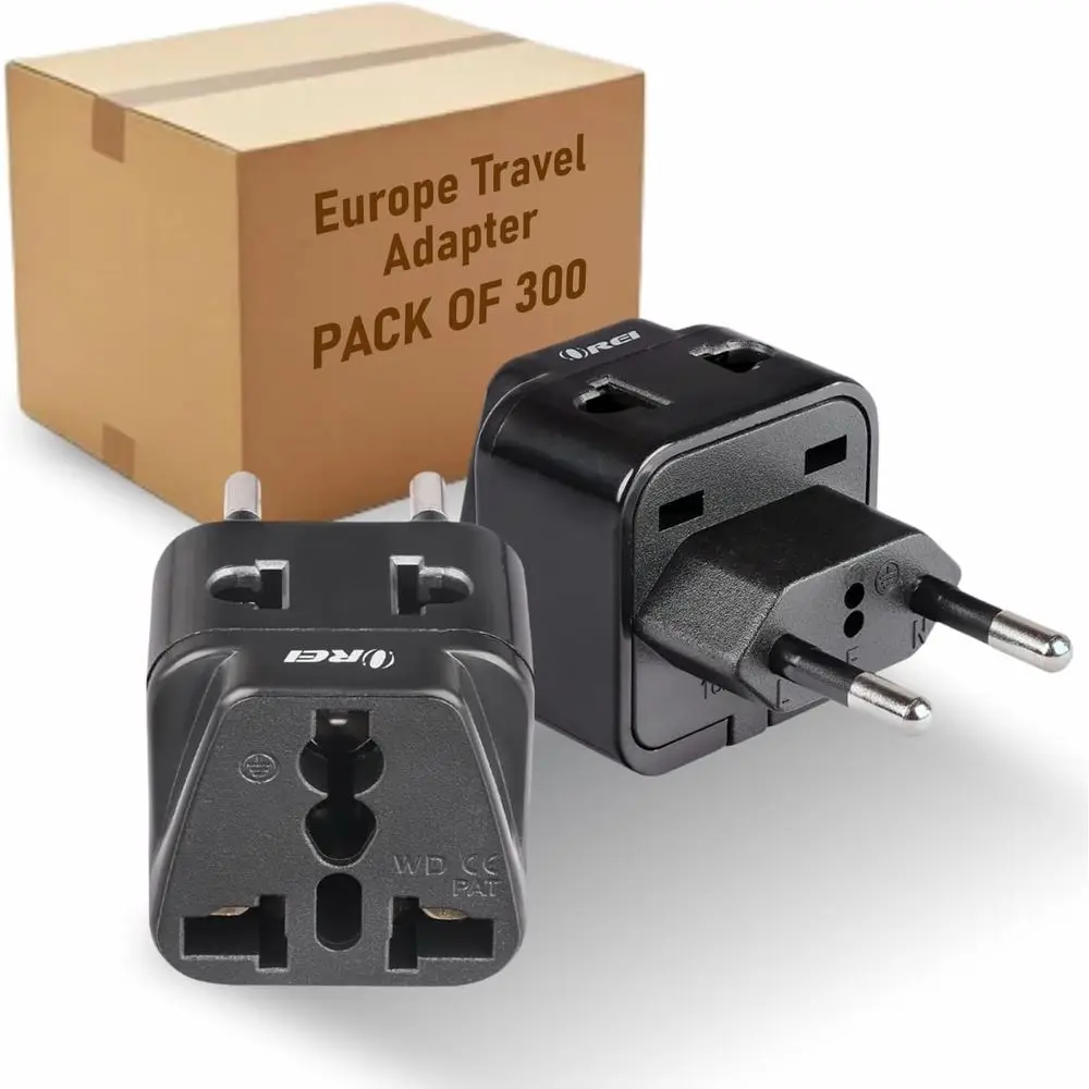 

Universal 2-in-1 Travel Adapter Plug Set for Europe, Turkey, Spain - CE Certified, RoHS Compliant, Pack of 300, Black