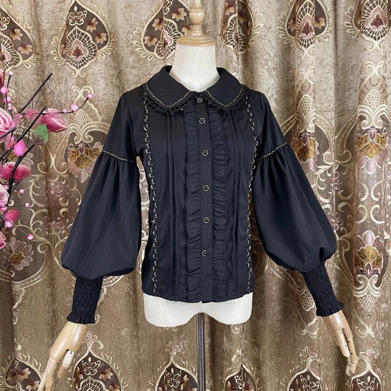 Vintage Gothic Gigot Sleeve Lolita Blouses Women Victorian Elegant Peter Pan Collar Shirts Spring Autumn Casual Top Blusas Mujer