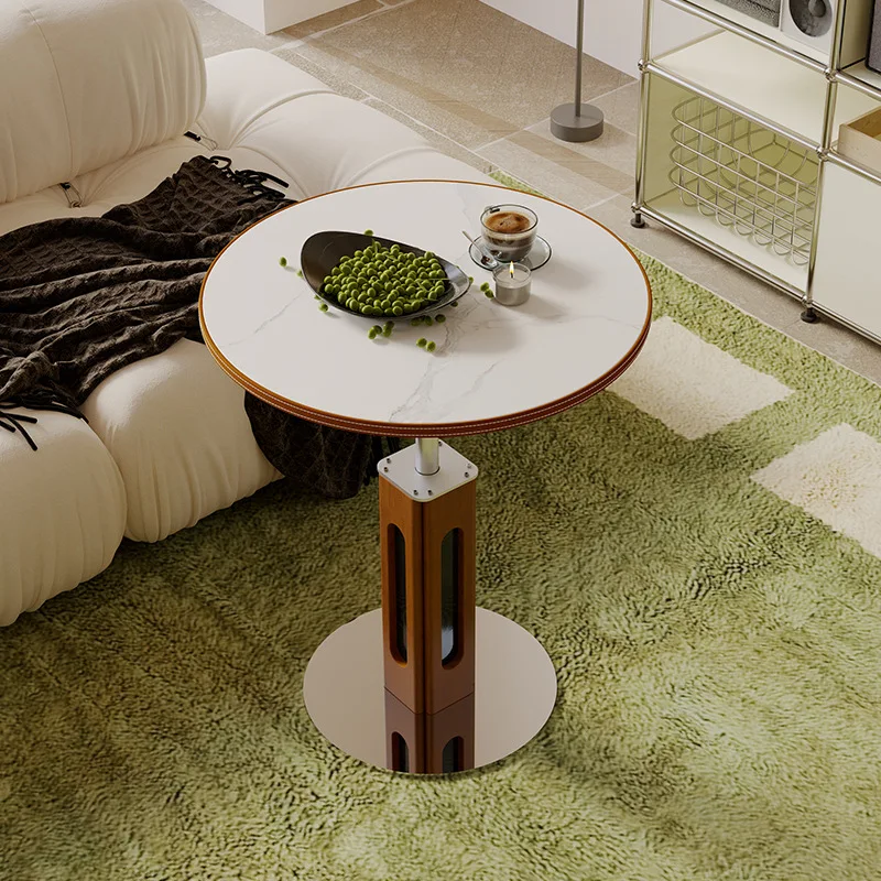 Medieval style round , retro round dining table, simple Nordic solid wood small apartment, modern rock slab negotiation table