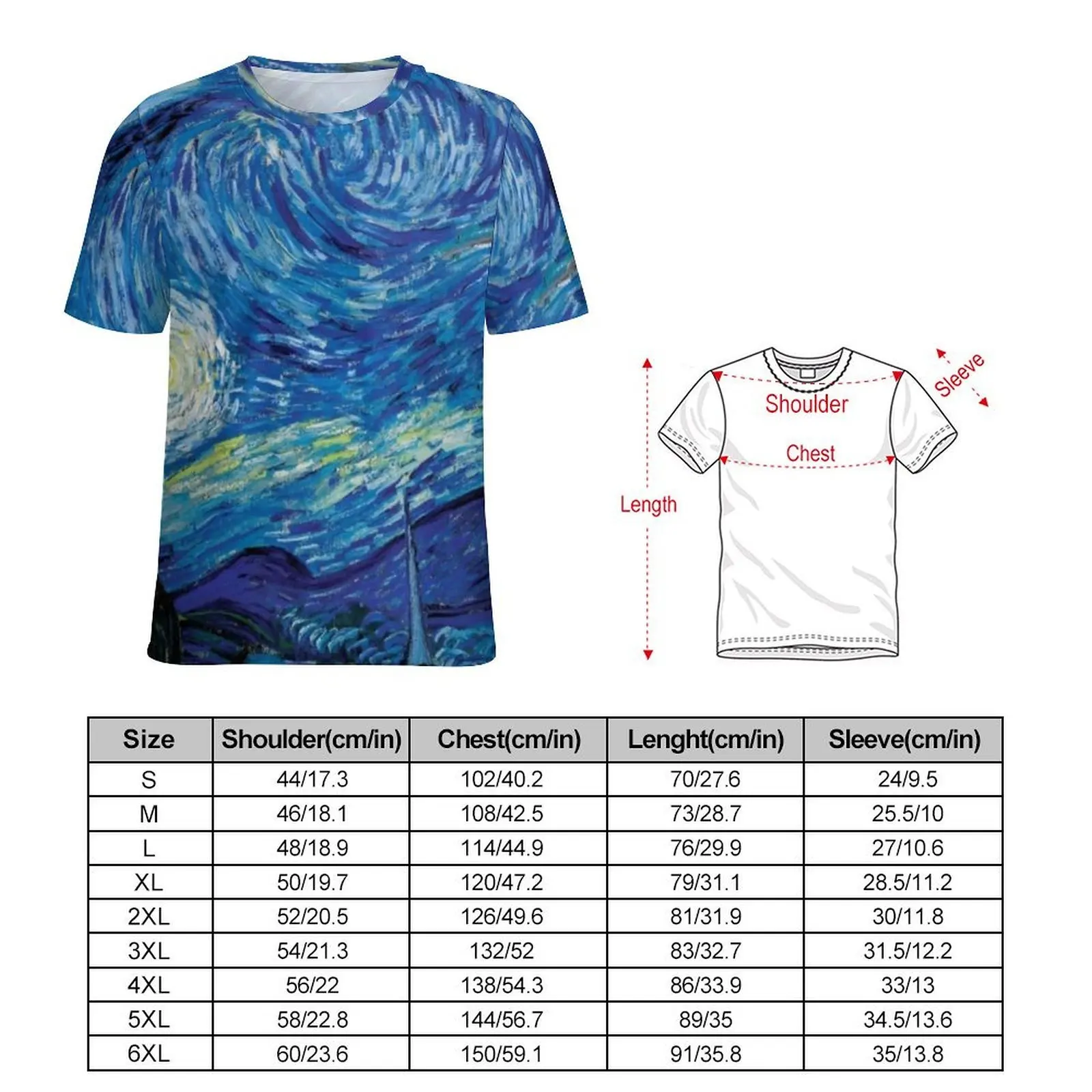 Plus Size T-Shirt Beach Abstract Sky T-Shirts Van Gogh Starry Night Casual O-Neck Tee Shirt Male Harajuku Printed Tops
