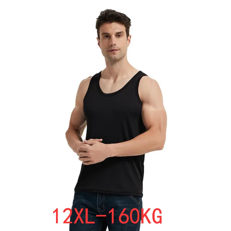 Large size men\'s vest large stretch sports plus size XL 7XL 5XL 12XL summer sleeveless round neck loose blue black top