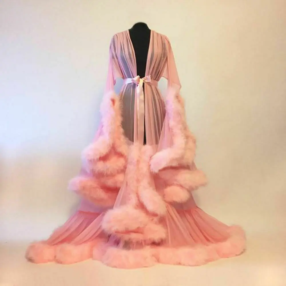 Women Dress Fashion Gown Mesh Fur Sleepwear Nightdress Nightgrown Sexy Lace Homewear Clothes Hot Nightwear