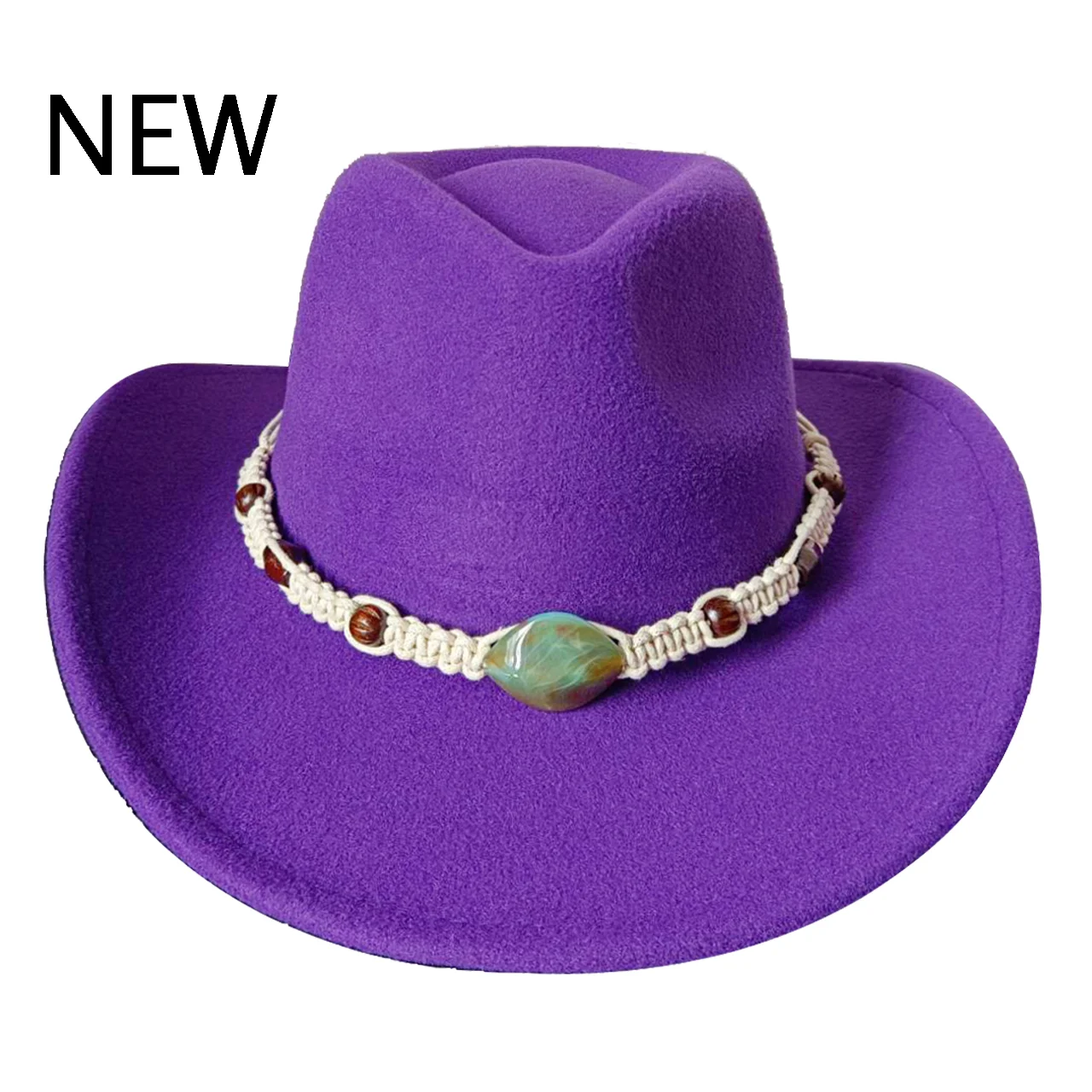 

Purple New Cowboy Hat 2023 Cowboy Hat Monochrome Felt Hat Men's and Women's Large brim Outdoor Hat Knight Hat New