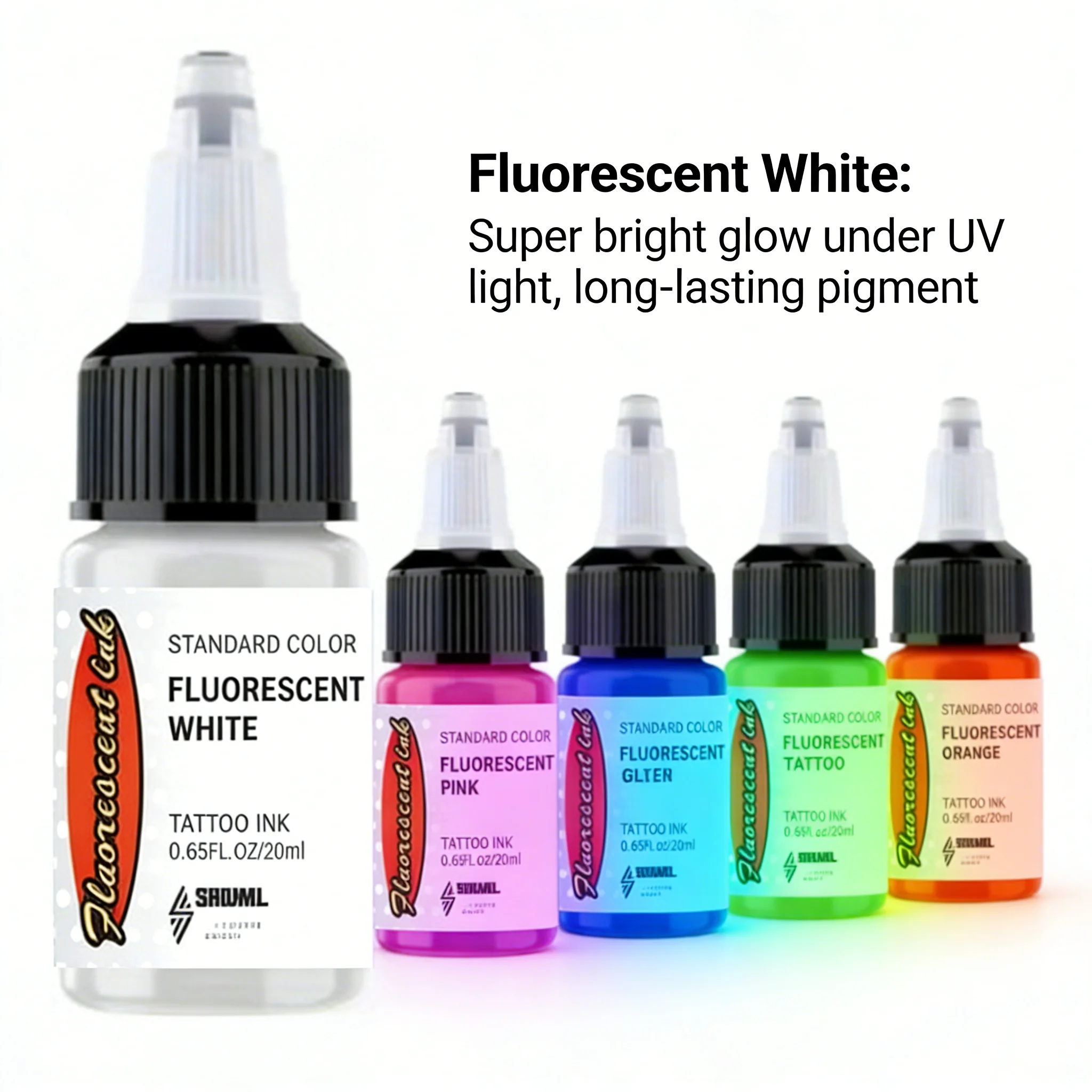 SUANGL 20ml Fluorescent Tattoo Ink 8Color Optional Luminous Tattoo Ink Long Lasting Vibrant Pigment for Body Art Tattoo Supplies