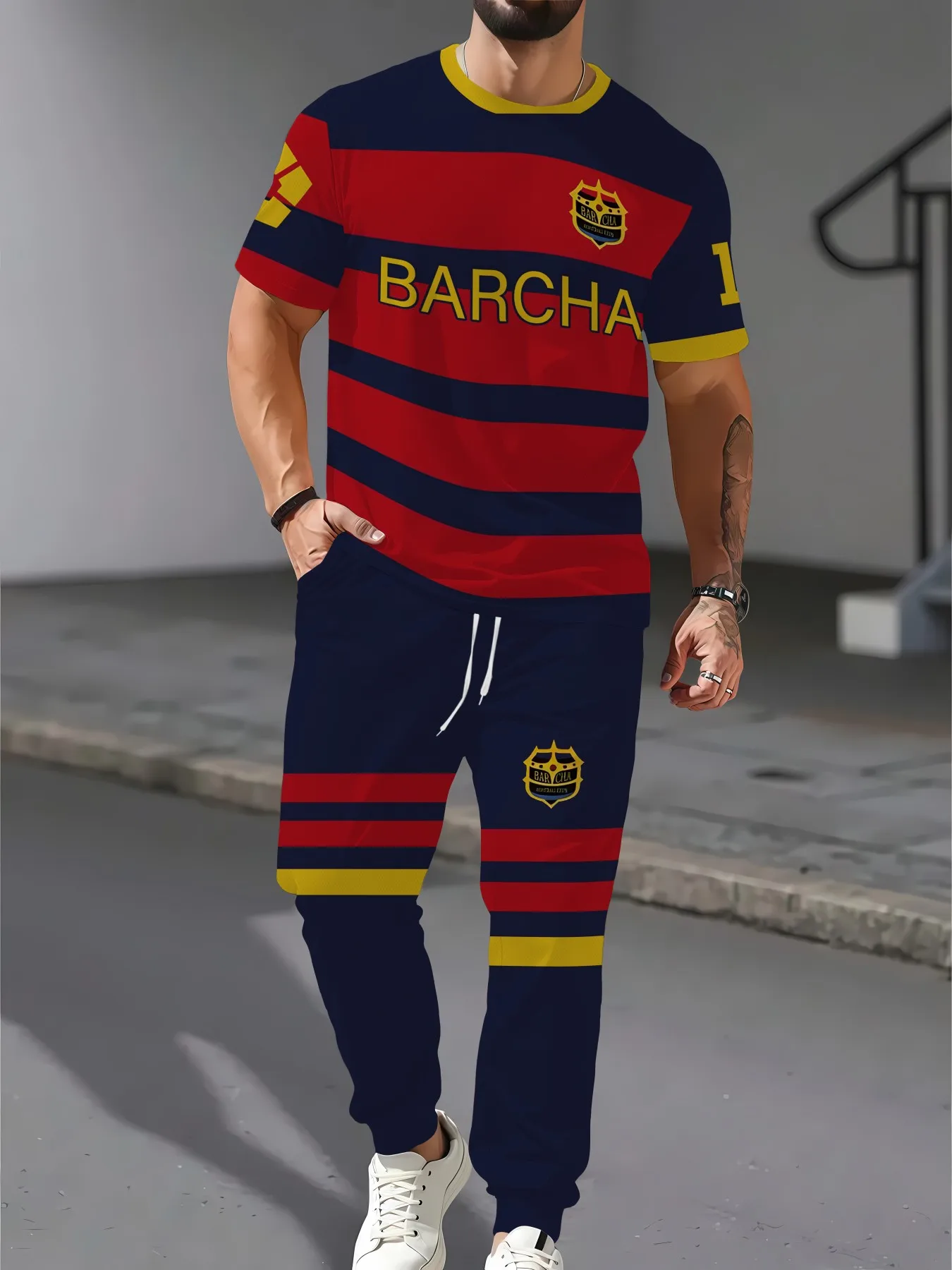 

The 2025 summer new men's suit digital sportswear 3D printed skin-friendly and soft outdoor sports men's wear