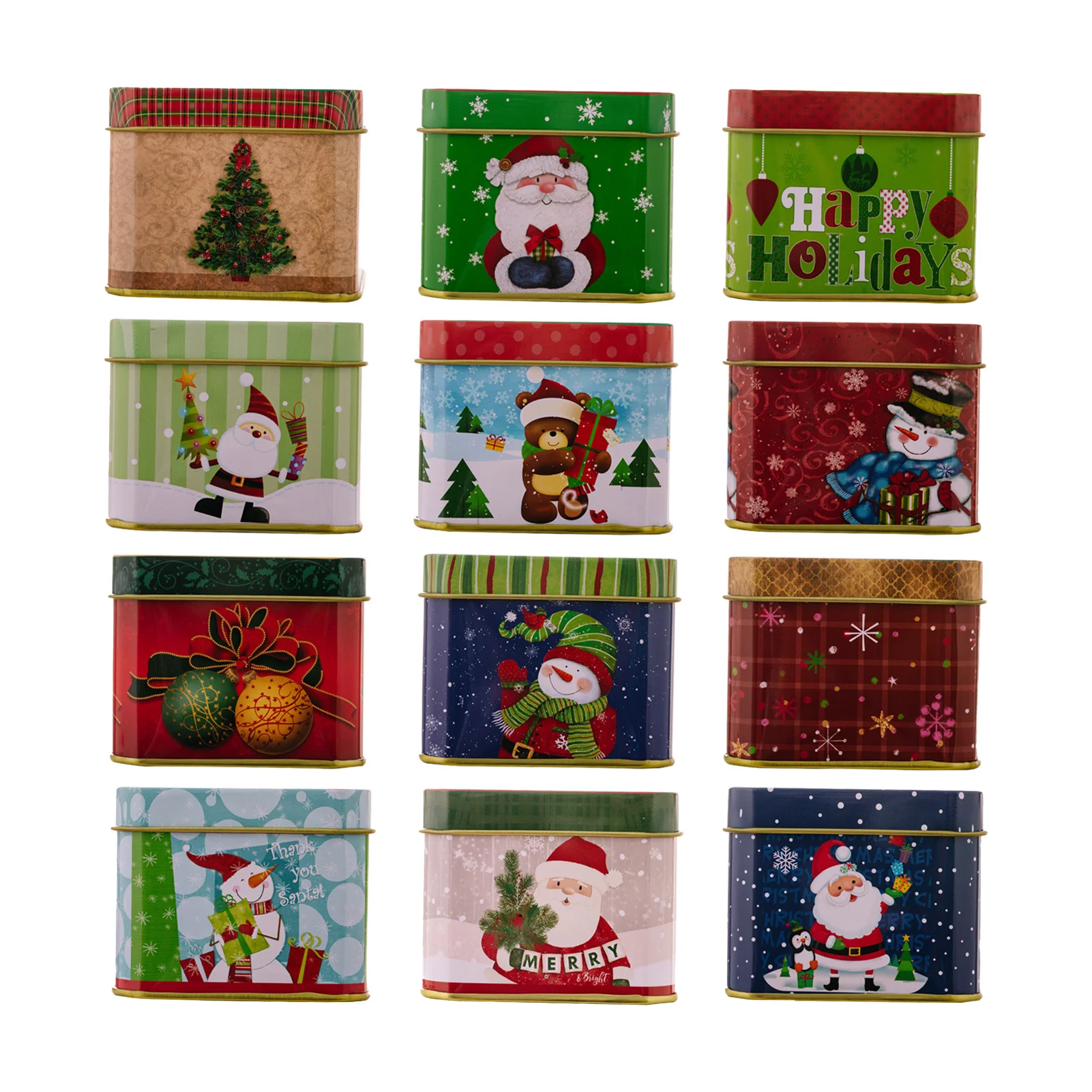 Festive Christmas Cookie Tinplate Box Snowman Santa Patterns for Holiday Gift Packaging Home Snack Storage Durable Metal