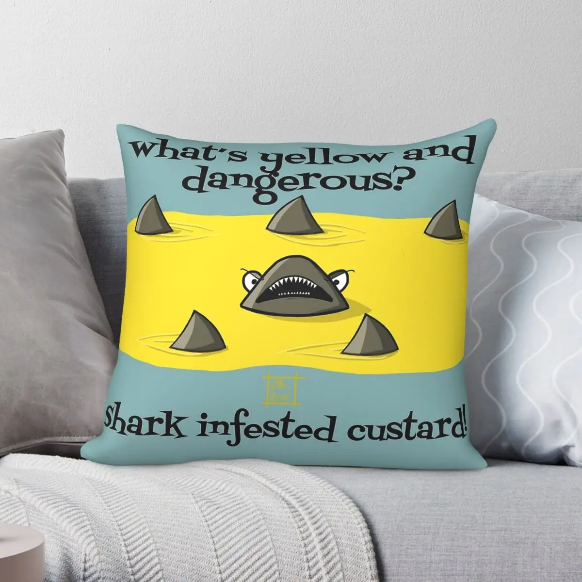 Yellow Dangerous Shark Infested Custard Pillowcase Polyester Linen Velvet Pattern Zip Throw Pillow Case Sofa Cushion Cover 45x45