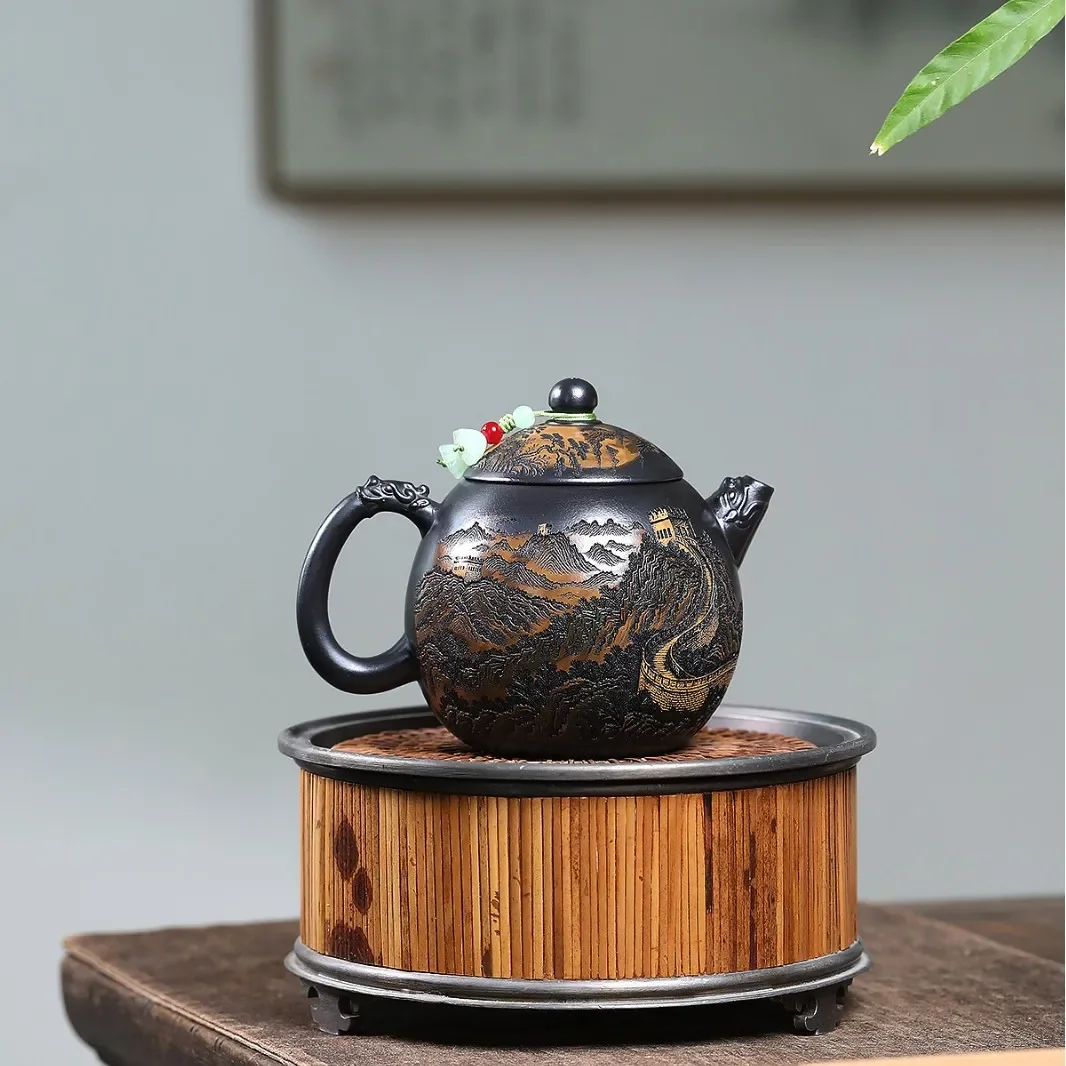 Chinese Tea Pot Traditional Handmade Yixing Original Ore Yellow Mud Great Wall Dragon Egg Household Teapot Kung Fu Tea Set Gift
