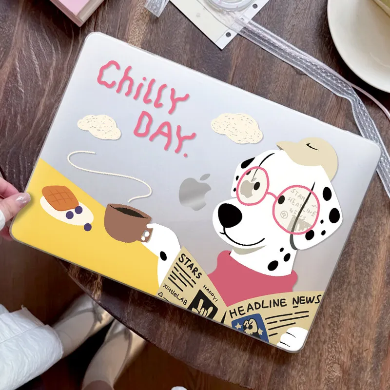 Cute Glasses Spotted Dog Crystal Laptop Case For Macbook Air 13.6 M4 NEO 15 M3 Hard Cover For Mac Book Pro 13 M1 M2 14 M4 M5 16
