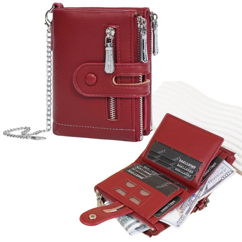 

Новый тройной короткий кошелек для пары, многофункциональный зажим для денег с пряжкой-молнией и цепочкой, модный футляр для карт с несколькими слотами, кошелек для монет