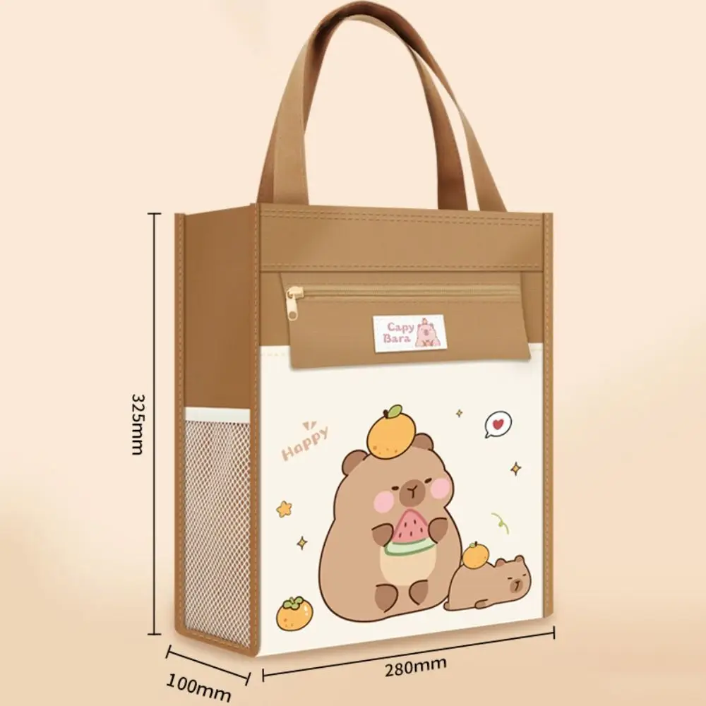 Astronaut Capybara Tutoring Bag Cartoon Side Mesh Pocket Kids Document Bag with Pencil Case Lightweight Canvas Tote Bags