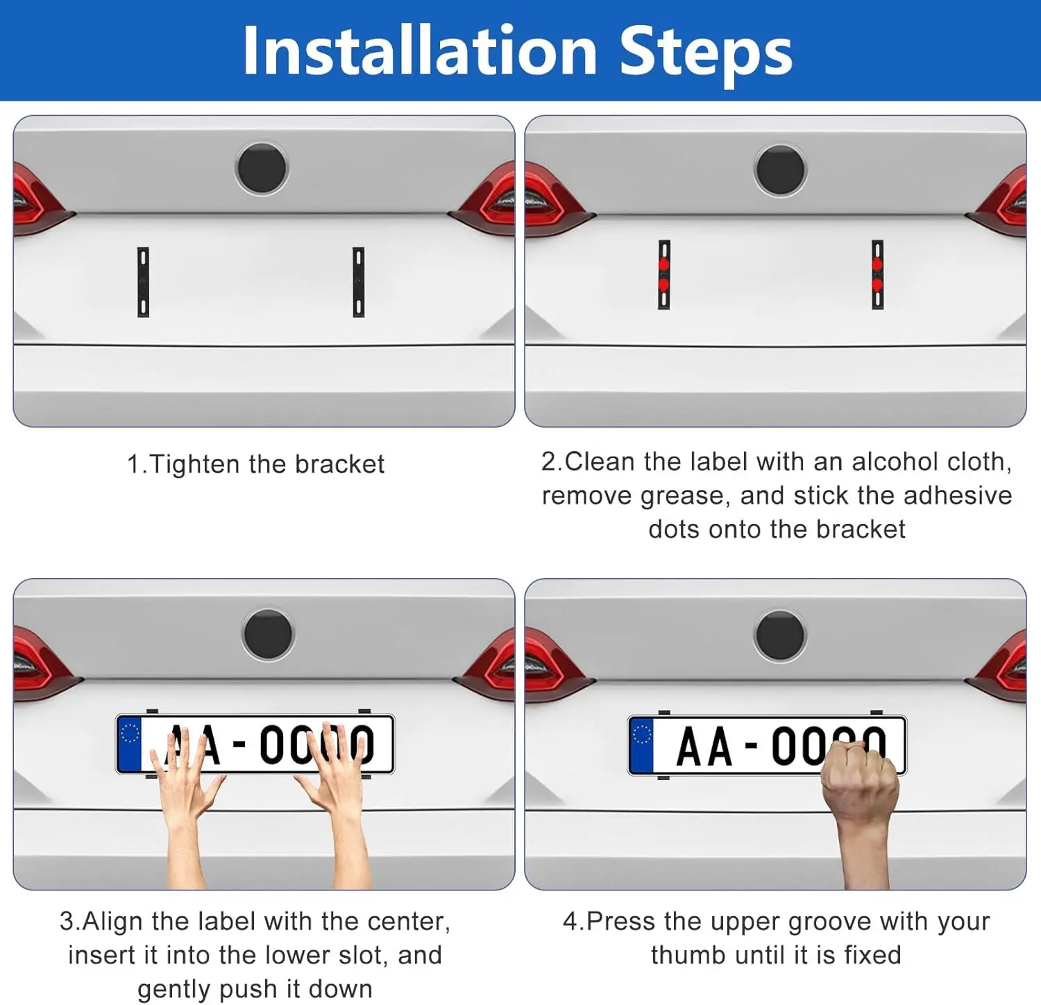 4PCS Car Frameless License Plate Frame Weather-Proof Car Tag Frame for Front and Rear Car Tags Frameless License Plate Mount