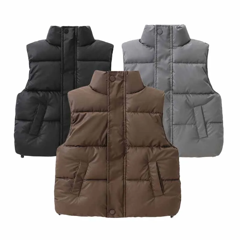 

2025 New Warm Vest Autumn Winter Boys Girls Stand Collar Waistcoat Outerwear Fashion Short Down Cotton Vest 4-10 Years old boys
