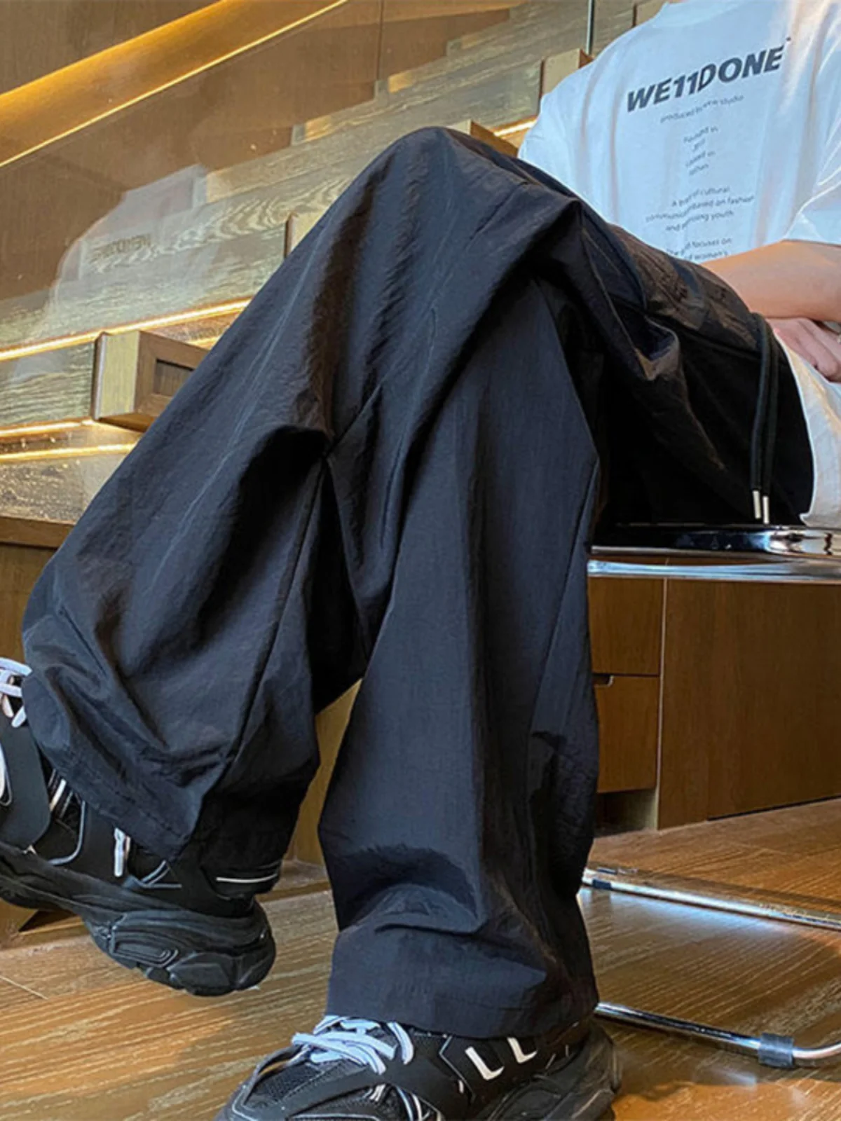 

American Retro Pleated Casual Pants Men's Trendy Ice Silk Thin Straight Tube Summer High Sensation Qui Dry Loose Fit Youthf...