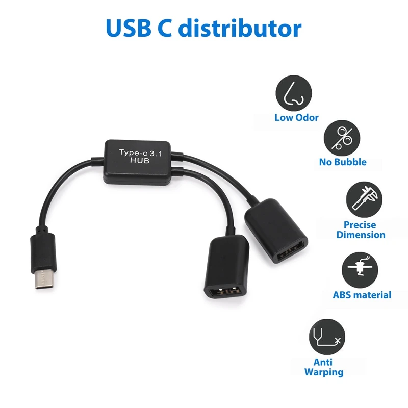 Tipo C OTG USB 3,1 macho a Dual 2,0 hembra OTG Charge 2 Port HUB Cable Y Splitter