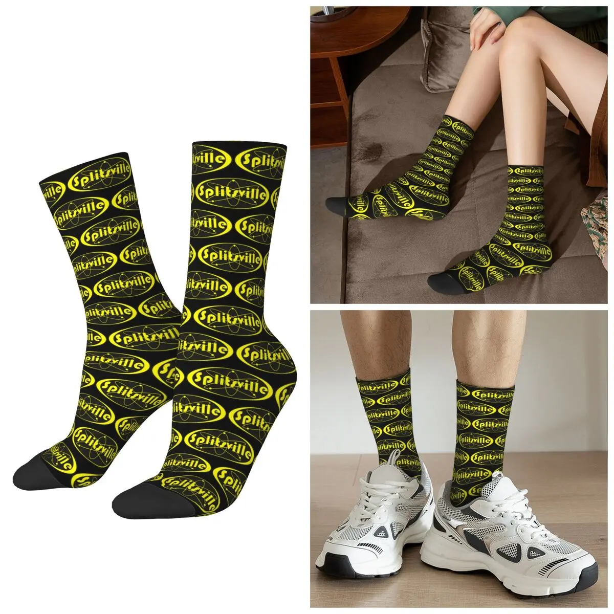 

All Seasons Splitsville - черно-желтые носки с логотипом Harajuku Sport Middle Tube Socks Мягкие чулки в стиле хип-хоп для мужчин и женщин, подарки