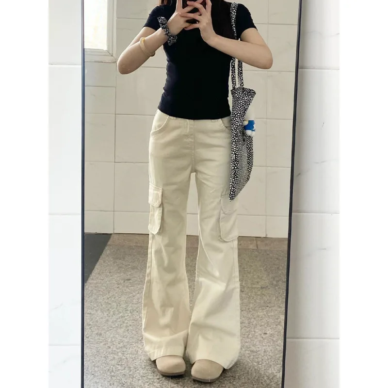 أوف وايت متوهج المرأة ملابس العمل الجينز 2025 الخريف الشتاء جديد الأمريكية الرجعية فضفاض واسعة الساق سليم مستقيم سراويل تقليدية