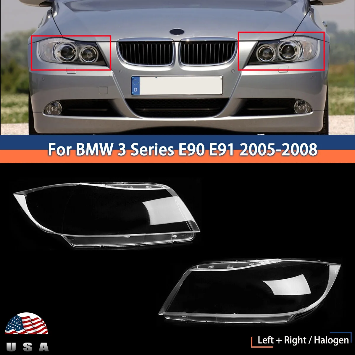 Pair Clear Left Right Shell Front Shade For BMW 3 Series E90 E91 325i 328i 2005-2008 Lampshades Headlight Lens Lampshade Cover
