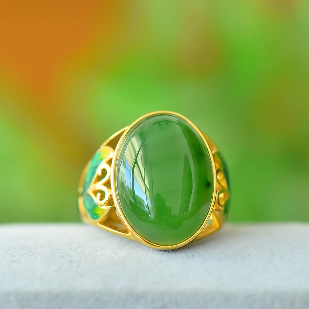 

Natural Nephrite Green Jade Ring Adjustable Women Healing Gemstone Fine Jewelry Genuine Chinese Hetian Jade Enamel Rings