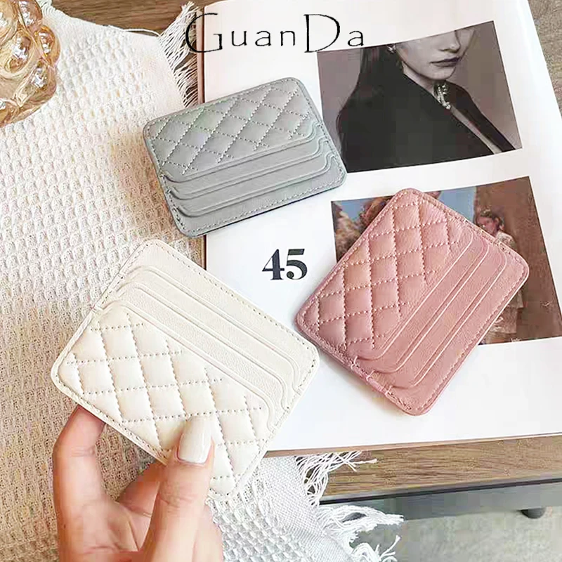 Fashion Sheep Leather Card Holder Plaid Luxury Designer Credit Card Bag For Woman Slim Rhombus Coin Purse Mini Card Wallet