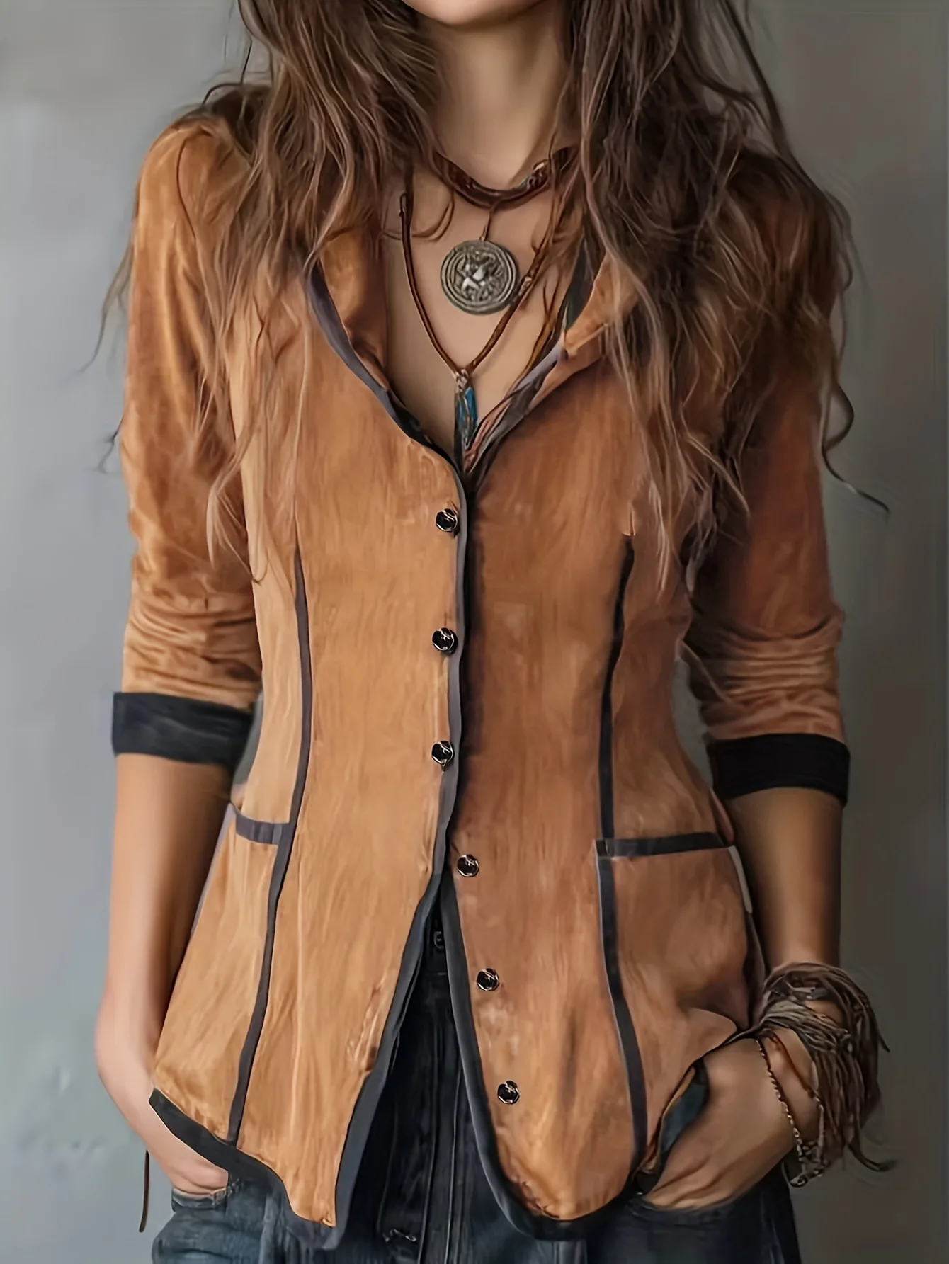 

Куртка с капюшоном для женщин, повседневное тонкое коричневое пальто на пуговицах, однобортное пальто в стиле ретро с длинными рукавами, облегающая однотонная винтажная верхняя одежда, топ