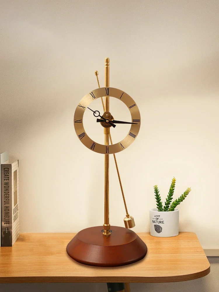 Vintage Creative Solid Wood Silent Table Clock Brass Luxury Power Air Clock Ornaments Home Decor Living Room