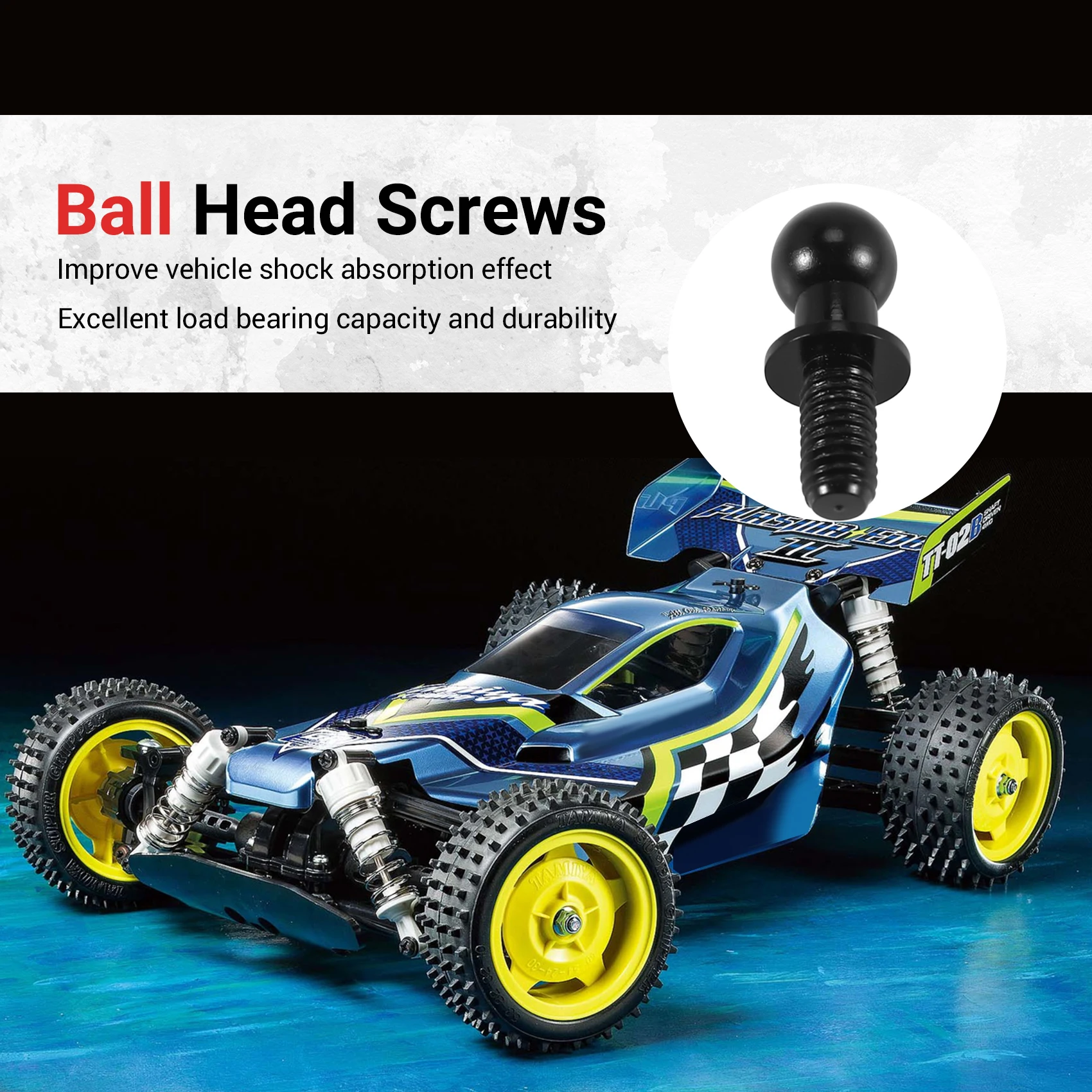 A48U 10Pcs M3 Metal Hex Ball Head Screws for Tamiya TT01 TT02 Sakura D5 1/10 RC Drift Car Spare Parts Universal,Black