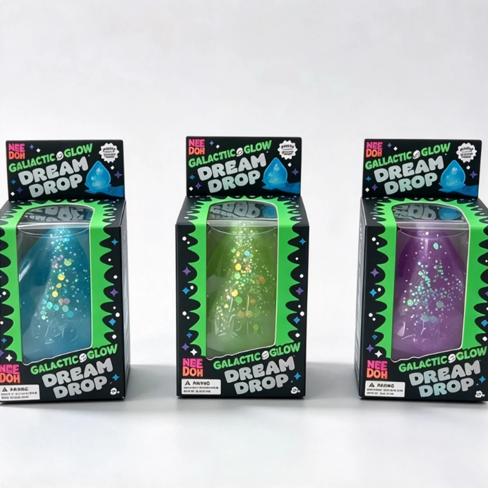 NeeDoh Galactic Glow Dream Drop Squishy Toy, Glow in The Dark Solid Stress Relief Fidget Squeeze Ball Sensory Decompression Toy