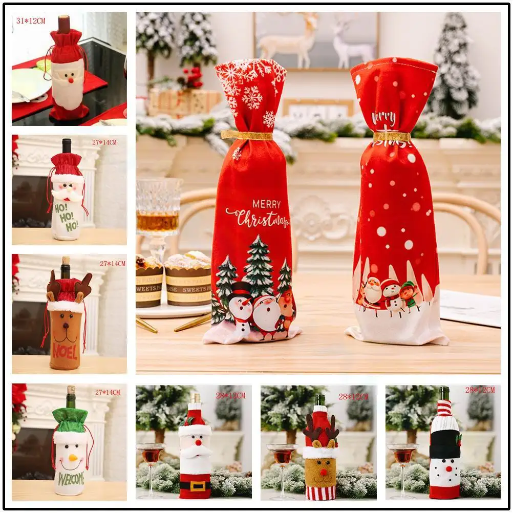 Christmas Wine Bottle Cover Set Santa Snowman Wine Bottle Bags For Christmas Party Dinner Table Decorations New Year Gifts