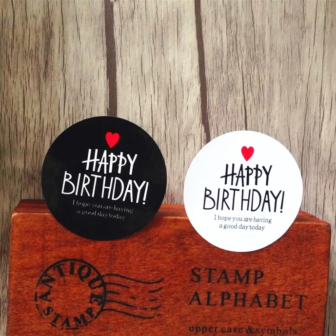 

80pcs/lot Birthday HAPPY BIRTHDAY Red Heart Black Seal Adhesive Kraft Seal Sticker