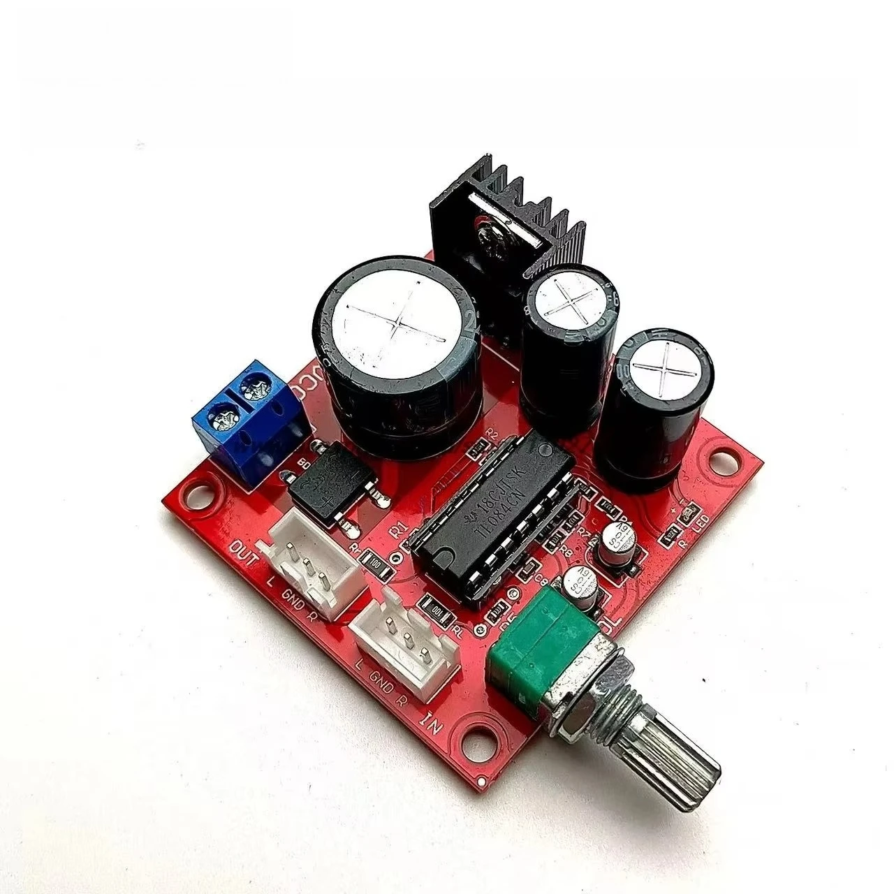 Original TL084 four op amp dual channel preamplifier board, fever level audio signal preamplifier board, single power supply