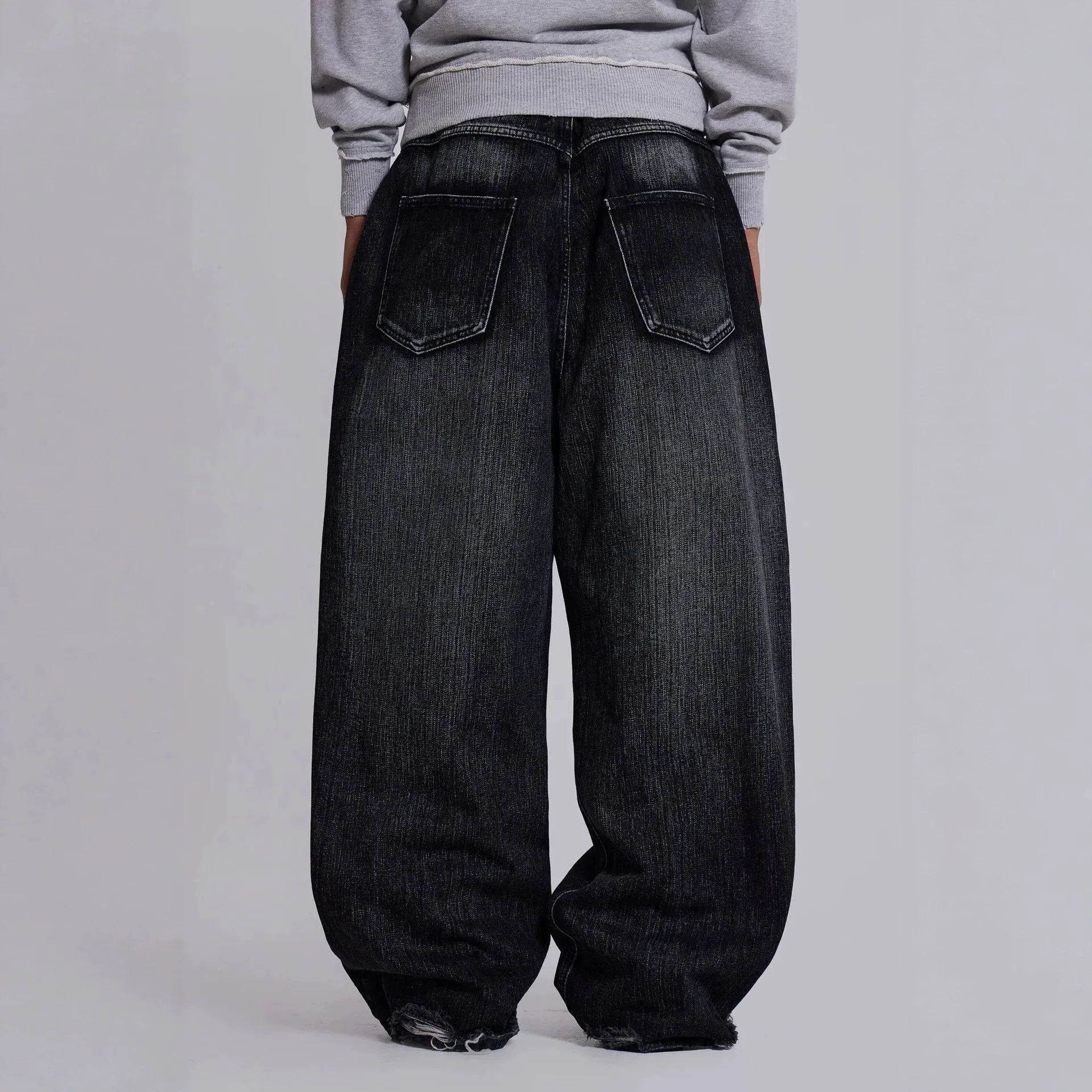 Washed Denim High Waist Straight Leg Floor-Length Jeans Unisex Retro Streetwear Y2K Trendy Brand Cross-Border New Model