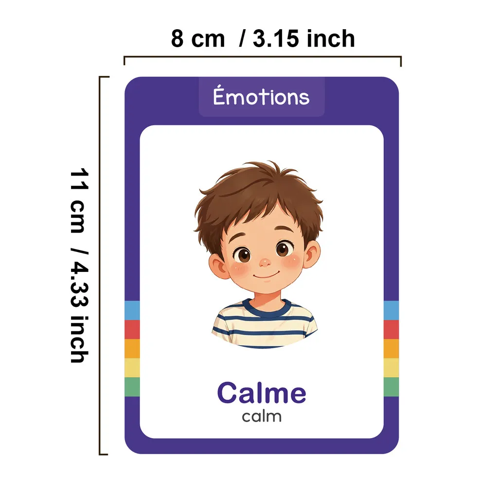 Bilingual French and English Emotion Theme Learning Cards for Kids Double-Sided Feelings Educational Flashcards Teaching Aids