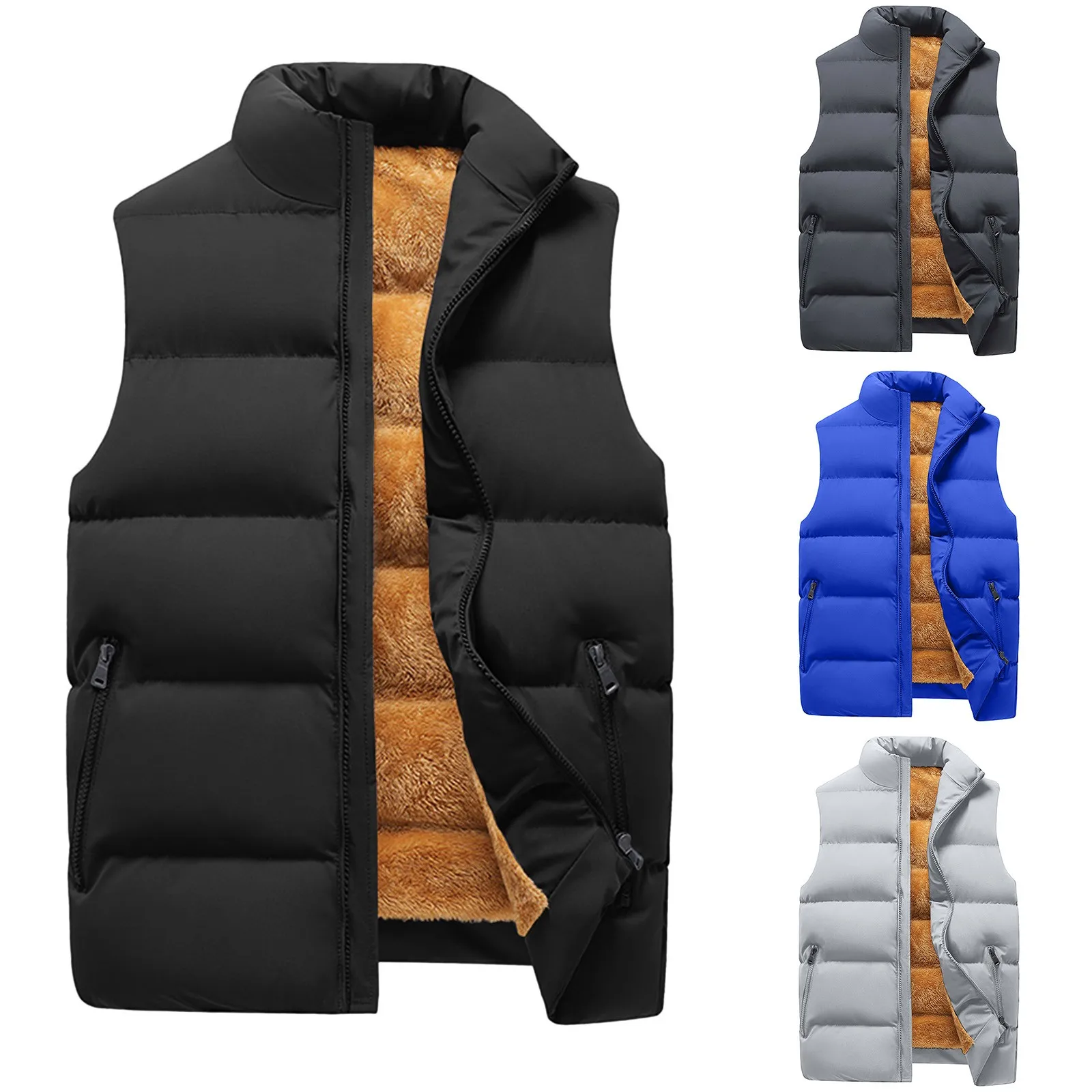 

Fall Winter Mens Vest Casual Warm Fleece Lined Sleeveless Zip Up Jackets Top Windproof Vests Coat For Men Streetwear Chaquetas