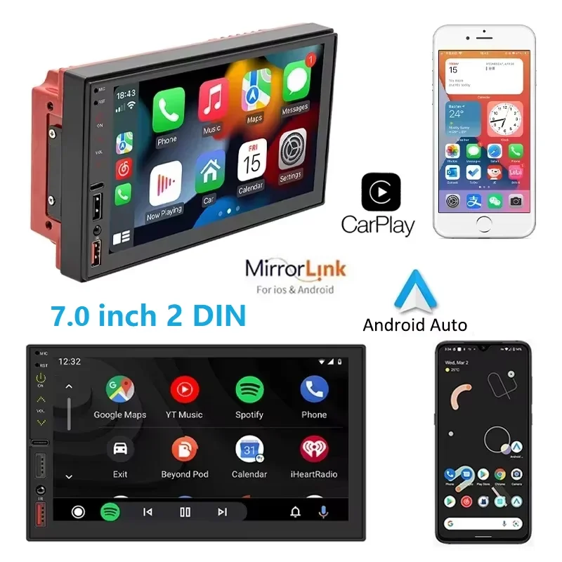 7 "2 DIN راديو السيارة MP5 مشغل الوسائط المتعددة FM مع CarPlay أندرويد السيارات بلوتوث يدوي USB نظام الصوت رئيس وحدة للمركبة #1